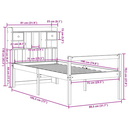 Massivholzbett mit Regal ohne Matratze Wachsbraun 75x190 cm