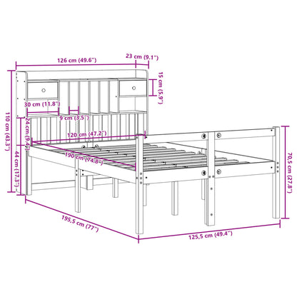 Massivholzbett mit Regal ohne Matratze Wachsbraun 120x190 cm