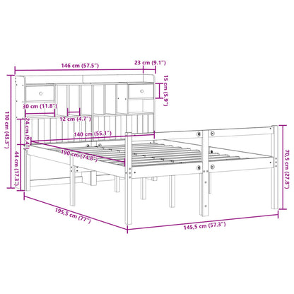 Massivholzbett mit Regal ohne Matratze Wachsbraun 140x190 cm