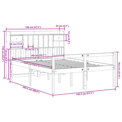 Massivholzbett mit Regal ohne Matratze Wachsbraun 140x200 cm