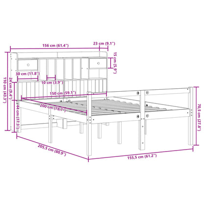 Massivholzbett mit Regal ohne Matratze Wachsbraun 150x200 cm