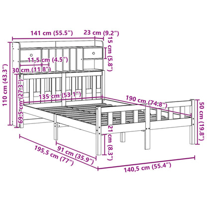 Massivholzbett mit Regal ohne Matratze 135x190 cm Kiefernholz