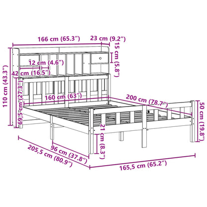 Massivholzbett mit Regal ohne Matratze Wachsbraun 160x200 cm