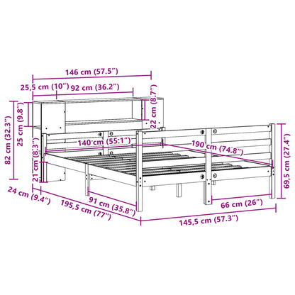 Massivholzbett mit Regal ohne Matratze 140x190 cm Kiefernholz