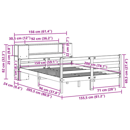 Massivholzbett mit Regal ohne Matratze 150x200 cm Kiefernholz