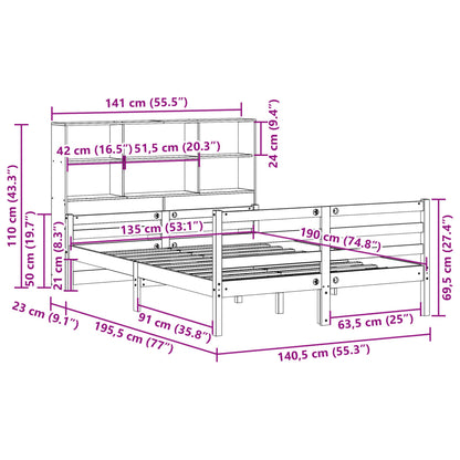 Massivholzbett mit Regal ohne Matratze 135x190 cm Kiefernholz