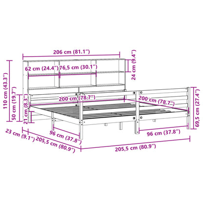 Massivholzbett mit Regal ohne Matratze 200x200 cm Kiefernholz