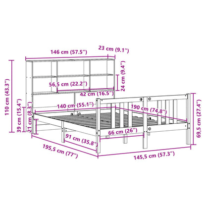 Massivholzbett mit Regal ohne Matratze 140x190 cm Kiefernholz