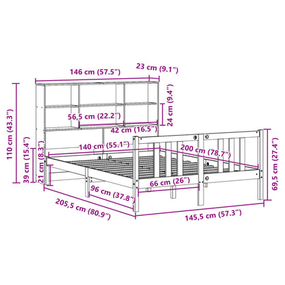 Massivholzbett mit Regal ohne Matratze 140x200 cm Kiefernholz