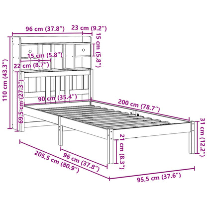 Massivholzbett mit Regal ohne Matratze 90x200 cm Kiefer