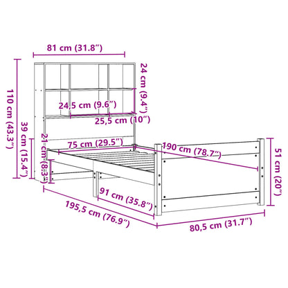 Massivholzbett mit Regal ohne Matratze Weiß 75x190 cm Kiefer