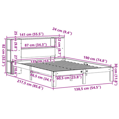 Massivholzbett mit Regal ohne Matratze Wachsbraun 135x190 cm