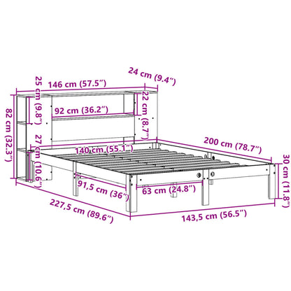 Massivholzbett mit Regal ohne Matratze Wachsbraun 140x200 cm