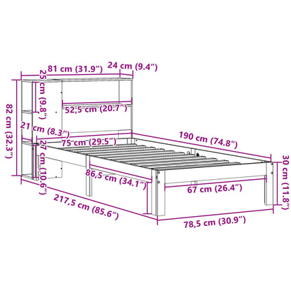 Massivholzbett mit Regal ohne Matratze Wachsbraun 75x190 cm