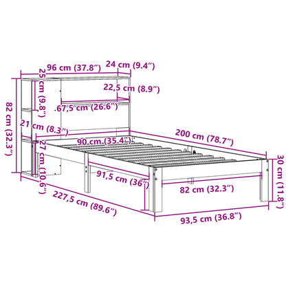 Massivholzbett mit Regal ohne Matratze Wachsbraun 90x200 cm