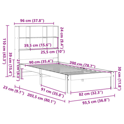 Massivholzbett mit Regal ohne Matratze 90x200 cm Kiefer