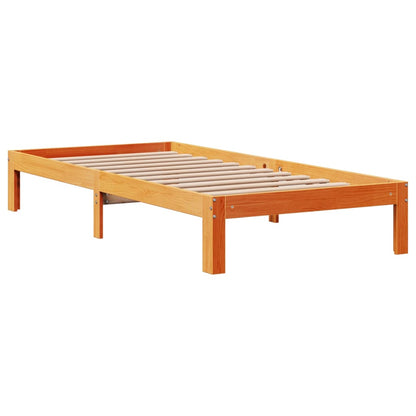 Massivholzbett mit Regal ohne Matratze Wachsbraun 75x190 cm