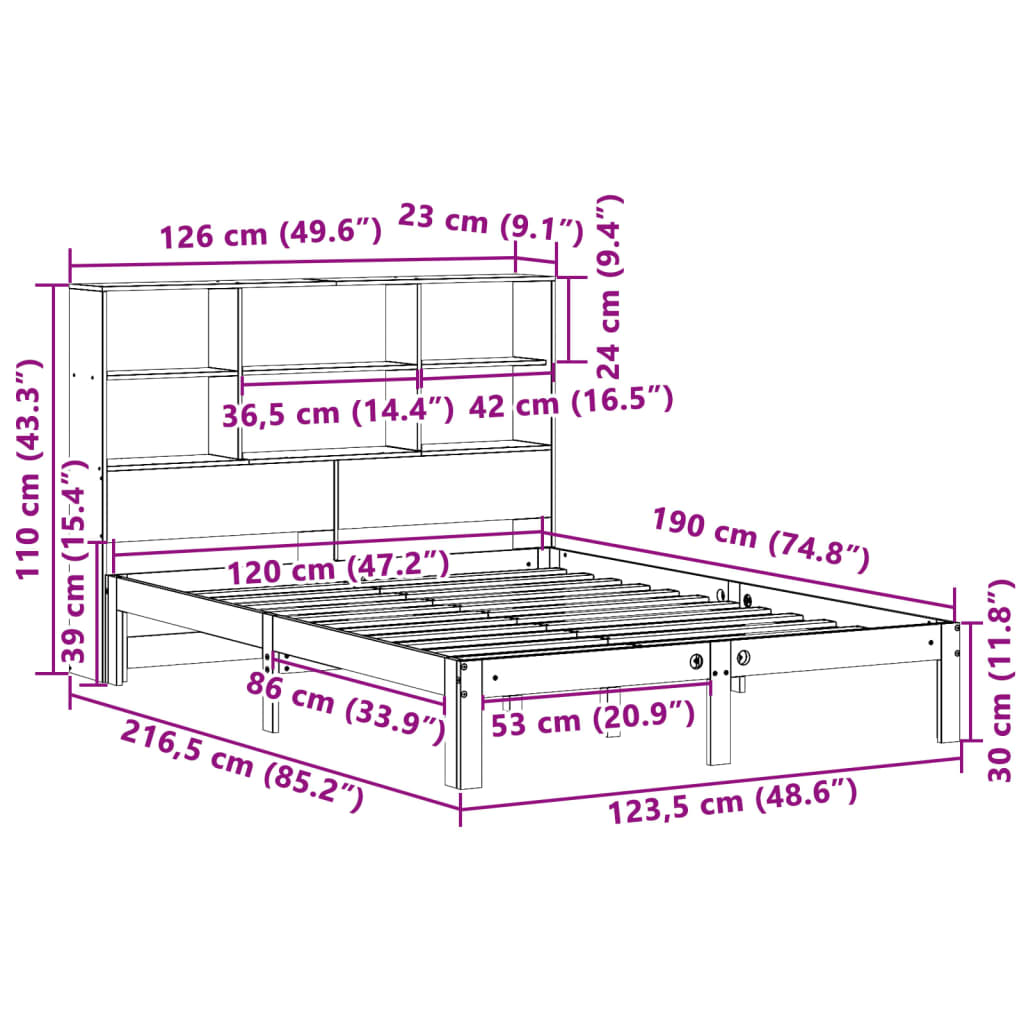 Massivholzbett mit Regal ohne Matratze Wachsbraun 120x190 cm