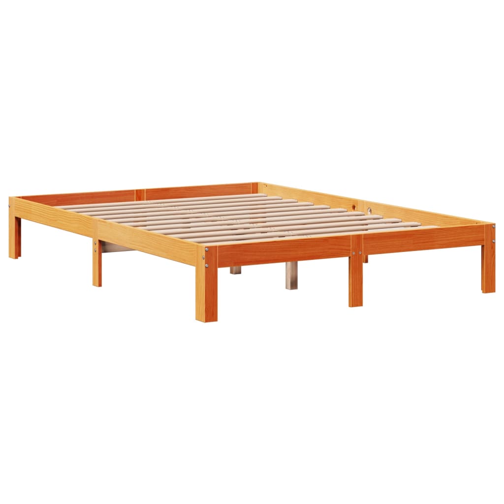 Massivholzbett mit Regal ohne Matratze Wachsbraun 135x190 cm