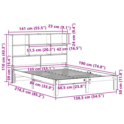 Massivholzbett mit Regal ohne Matratze Wachsbraun 135x190 cm