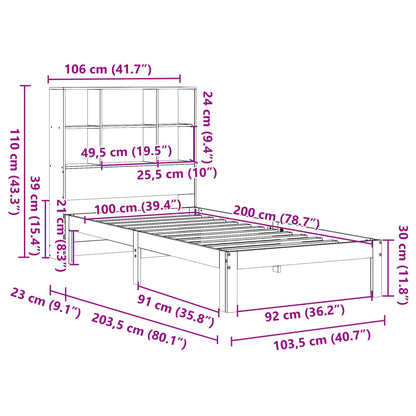 Massivholzbett mit Regal ohne Matratze Wachsbraun 100x200 cm