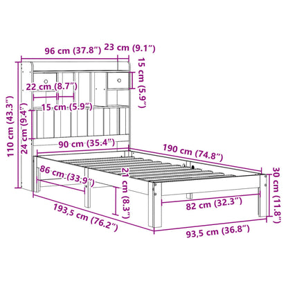 Massivholzbett mit Regal ohne Matratze Wachsbraun 90x190 cm