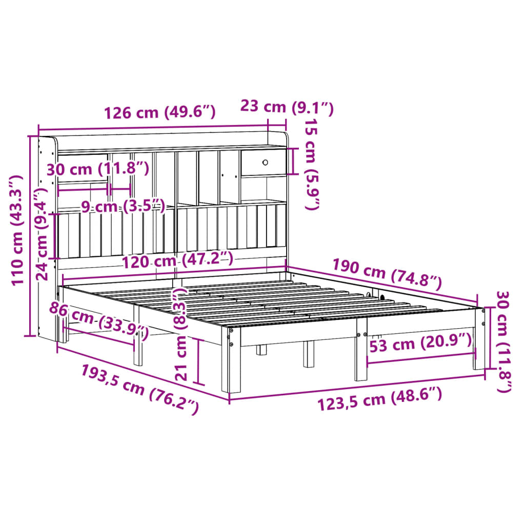 Massivholzbett mit Regal ohne Matratze Wachsbraun 120x190 cm