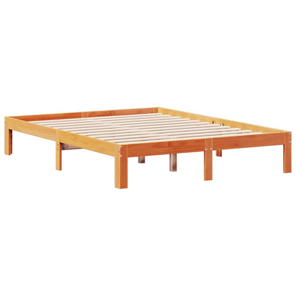 Massivholzbett mit Regal ohne Matratze Wachsbraun 135x190 cm