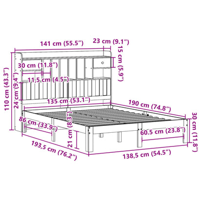 Massivholzbett mit Regal ohne Matratze Wachsbraun 135x190 cm