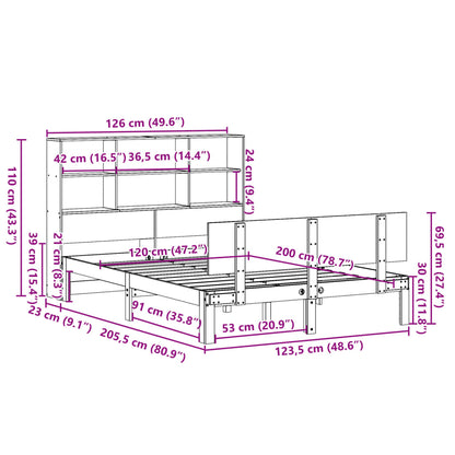 Bücherregalbett ohne Matratze 120x200 cm Massivholz Kiefer