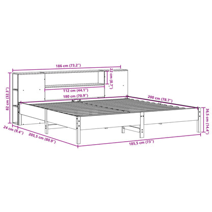 Massivholzbett mit Regal ohne Matratze Wachsbraun 180x200 cm