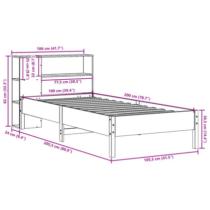 Massivholzbett mit Regal ohne Matratze Wachsbraun 100x200 cm