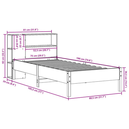 Massivholzbett mit Regal ohne Matratze Wachsbraun 75x190 cm