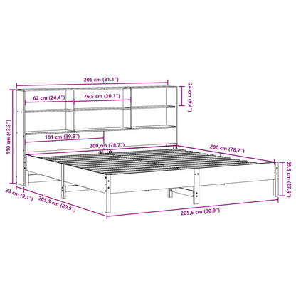 Massivholzbett mit Regal ohne Matratze Wachsbraun 200x200 cm