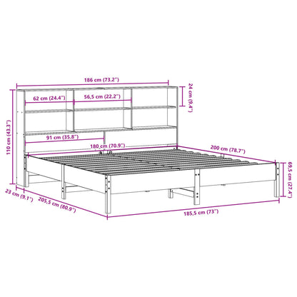 Massivholzbett mit Regal ohne Matratze Wachsbraun 180x200 cm