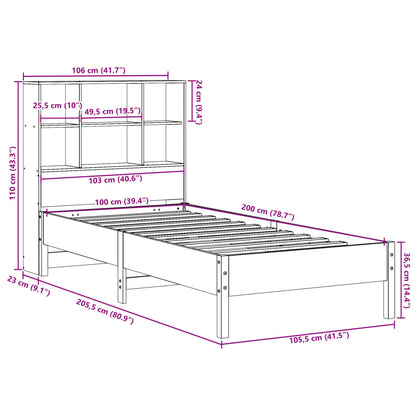 Massivholzbett mit Regal ohne Matratze Wachsbraun 100x200 cm