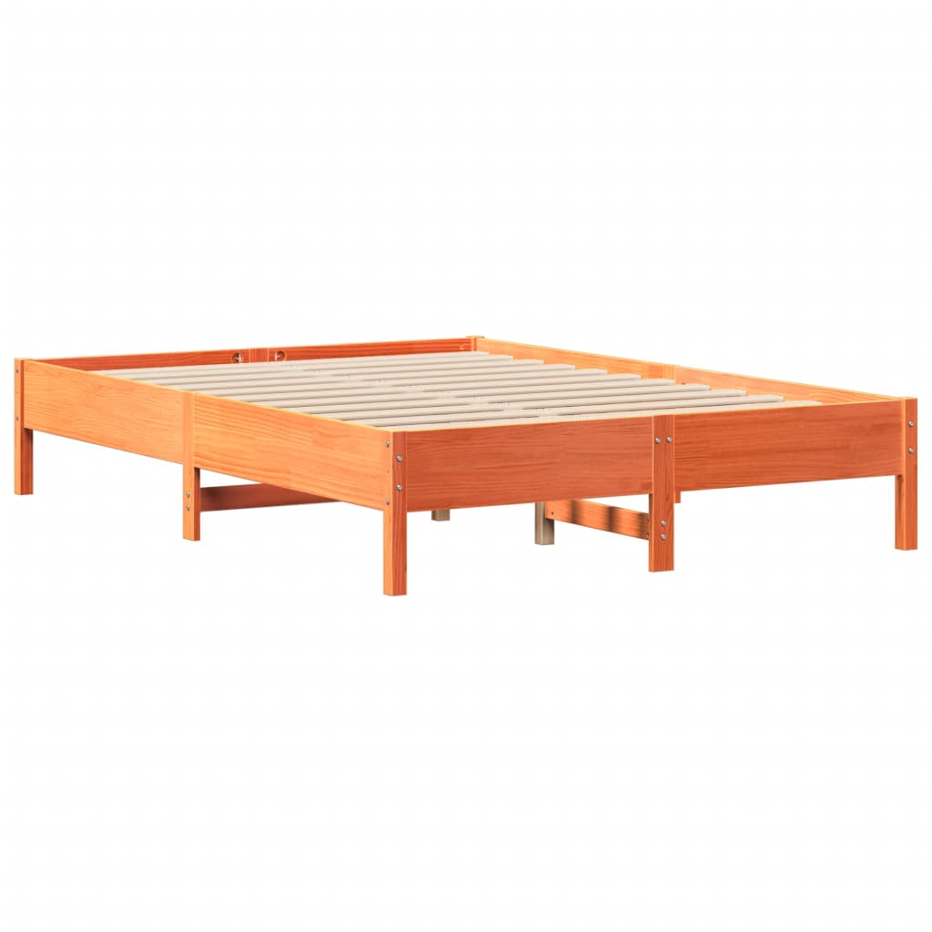 Massivholzbett mit Regal ohne Matratze Wachsbraun 135x190 cm