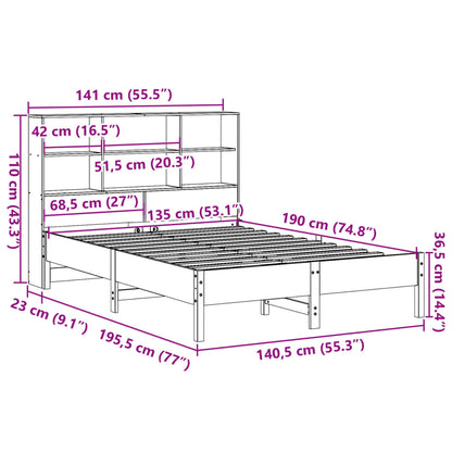 Massivholzbett mit Regal ohne Matratze Wachsbraun 135x190 cm