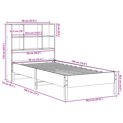 Massivholzbett mit Regal ohne Matratze Wachsbraun 90x190 cm