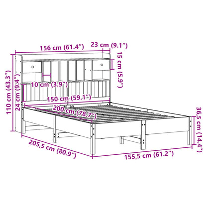 Massivholzbett mit Regal ohne Matratze 150x200 cm Kiefer