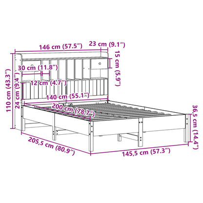 Massivholzbett mit Regal ohne Matratze Wachsbraun 140x200 cm