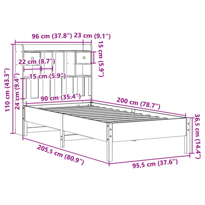 Massivholzbett mit Regal ohne Matratze 90x200 cm Kiefer