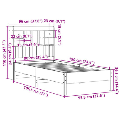 Massivholzbett mit Regal ohne Matratze Wachsbraun 90x190 cm