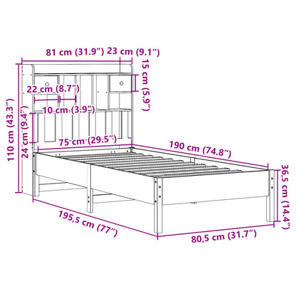 Massivholzbett mit Regal ohne Matratze Wachsbraun 75x190 cm