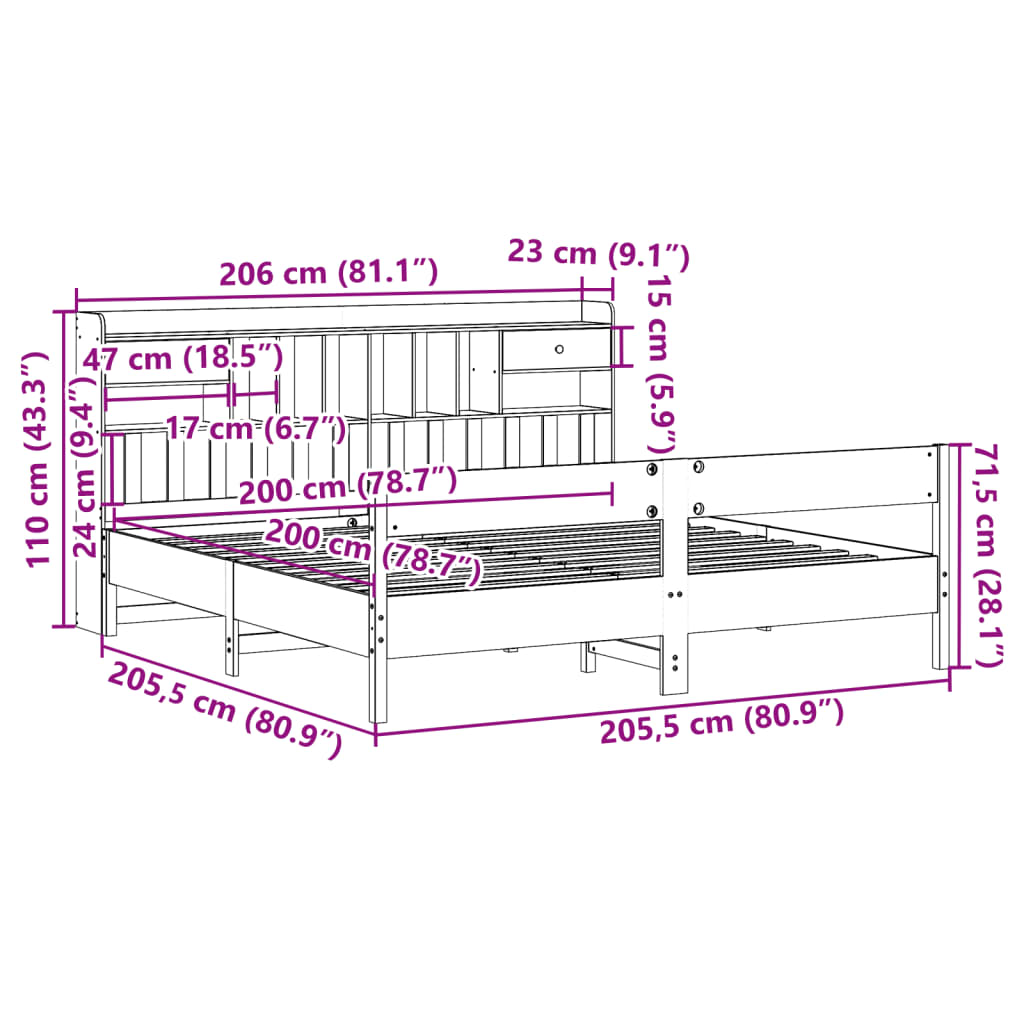 Massivholzbett mit Regal ohne Matratze Wachsbraun 200x200 cm