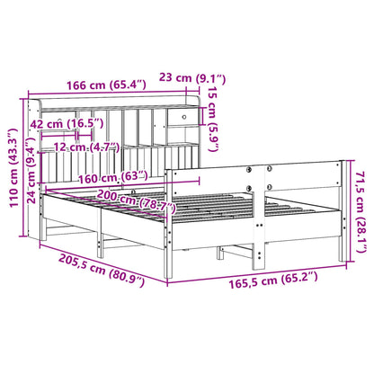 Massivholzbett mit Regal ohne Matratze Wachsbraun 160x200 cm