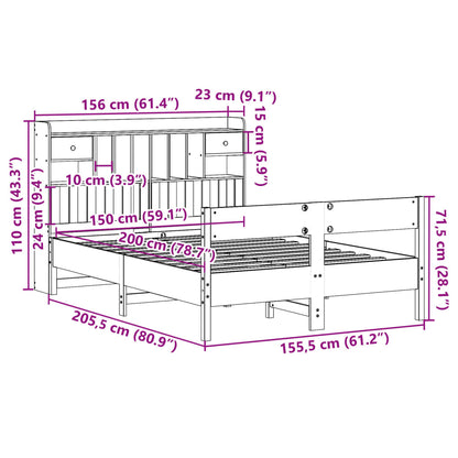 Massivholzbett mit Regal ohne Matratze Weiß 150x200 cm Kiefer