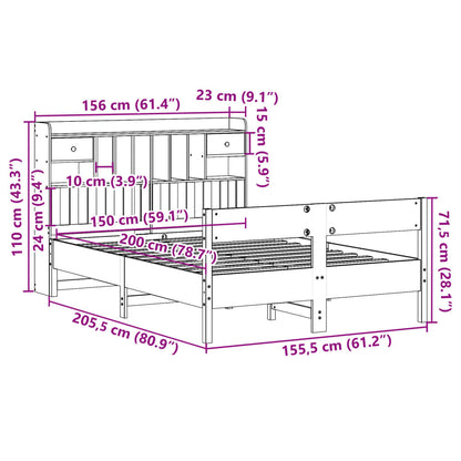 Massivholzbett mit Regal ohne Matratze Wachsbraun 150x200 cm