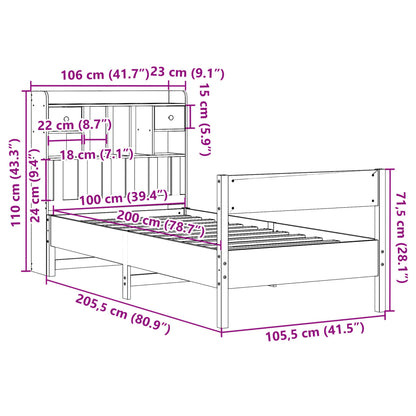 Massivholzbett mit Regal ohne Matratze Wachsbraun 100x200 cm