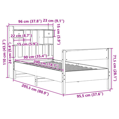 Massivholzbett mit Regal ohne Matratze Wachsbraun 90x200 cm